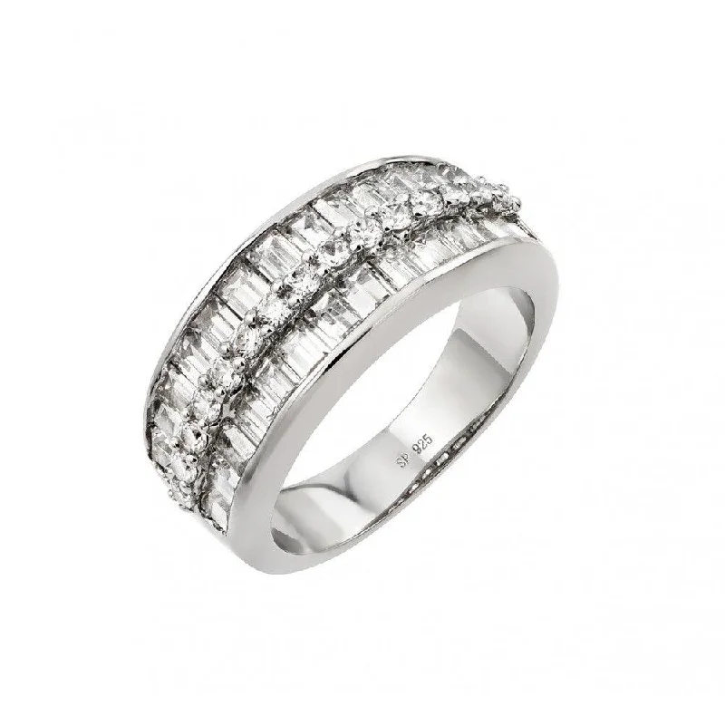 Beautiful Engagement Ring Sets-Silver 925 Rhodium Plated Clear Baguette CZ Channel Ring - STR00956