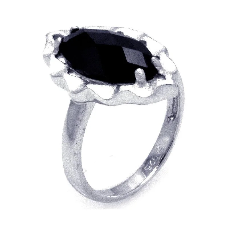 Handcrafted Diamond Rings-Silver 925 Rhodium Plated Black Oval CZ Ring - STR00866