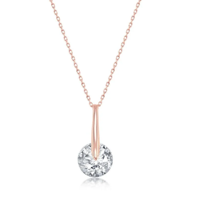 Sterling Silver Rose Gold Plated Spinning Round CZ Necklace