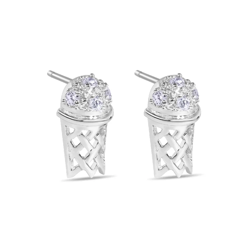 Elegant Crystal Earrings-Final Price-Rhodium Plated 925 Sterling Silver Basketball Rim CZ Earrings - STEM135