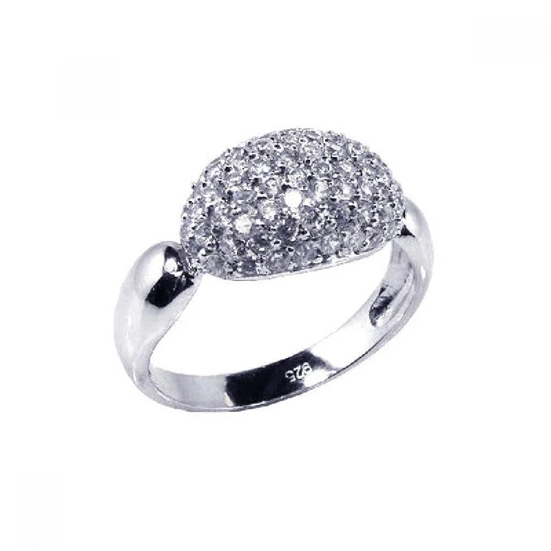 Fashionable Wedding Ring Sets-Silver 925 Rhodium Plated Pave Set CZ Oval Ring - STR00351