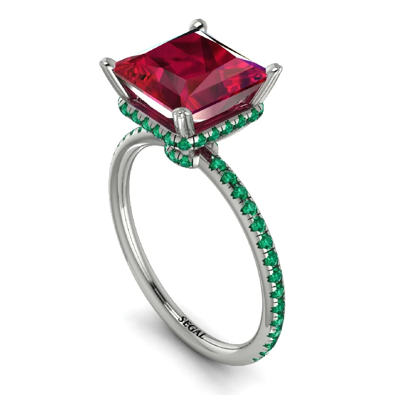 Men’s Statement Rings-Trendy Hidden Halo Ruby Princess Cut Engagement Ring - Daria No. 27