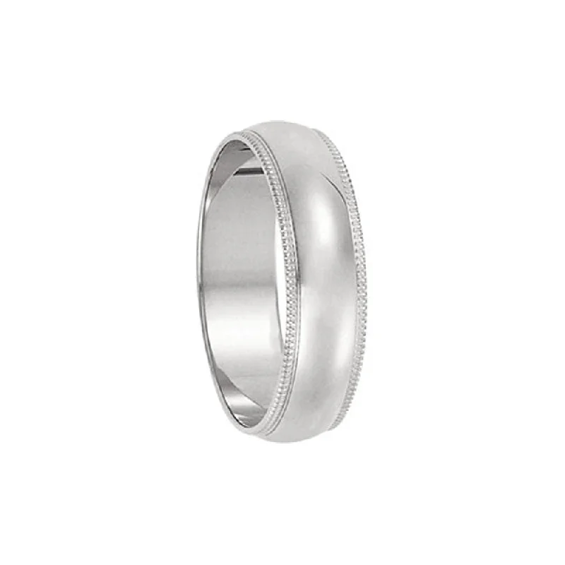 Trendy Wedding Ring Sets-5mm Milgrain Edge Domed Light Band in 14k White Gold