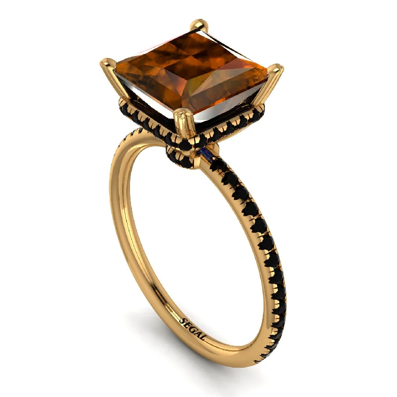 Classic Wedding Ring Sets-Trendy Hidden Halo Brown Diamond Princess Cut Engagement Ring - Daria No. 1107