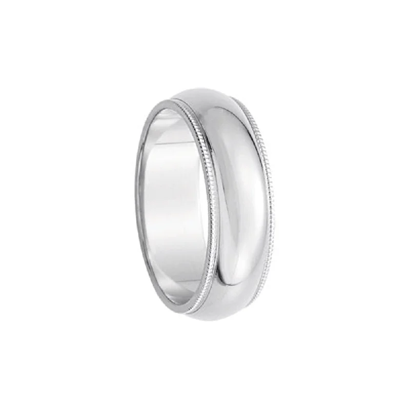 Vintage Diamond Rings-6mm Milgrain Edge Domed Band in Platinum