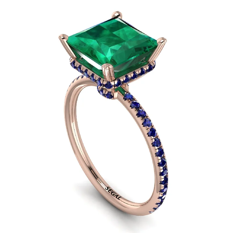 Engagement Rings with Colored Stones-Trendy Hidden Halo Emerald Princess Cut Engagement Ring - Daria No. 65