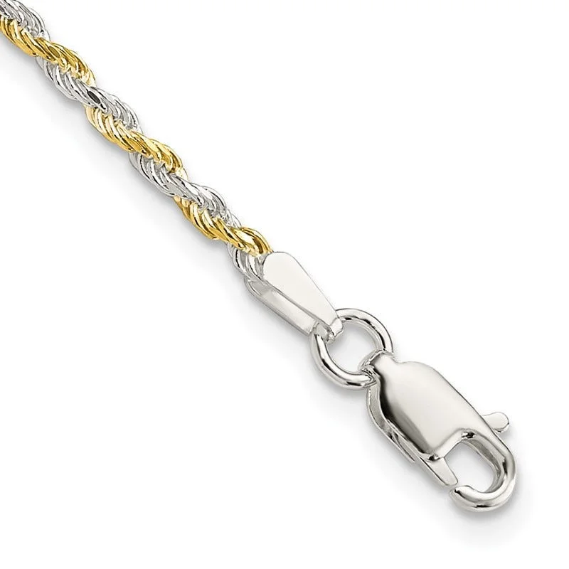 Bold Silver Bracelets-Sterling Silver And Vermeil 1.85mm Diamond-cut Rope Chain Bracelet