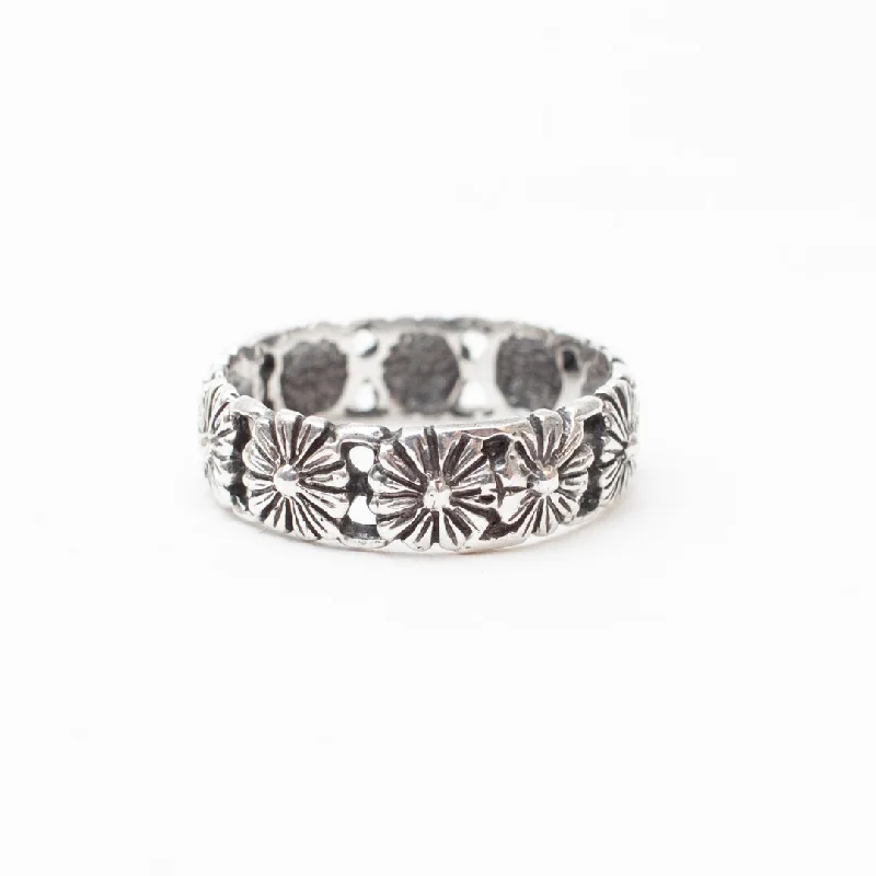 Gold Ring Sets-Silver Repeating Flower Band