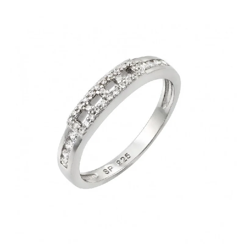 Trendy Silver Rings-Silver 925 Rhodium Plated Thin Band Inlay CZ Ring - STR00945