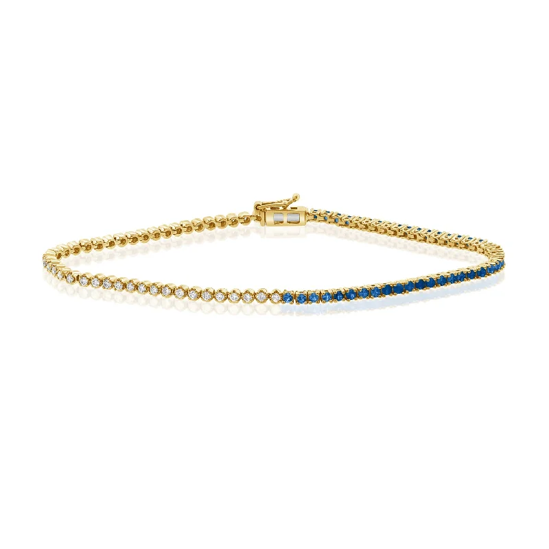 Trendy Bracelets with Charms-Classic 14K Gold Sapphire and Diamond Tennis Bracelet