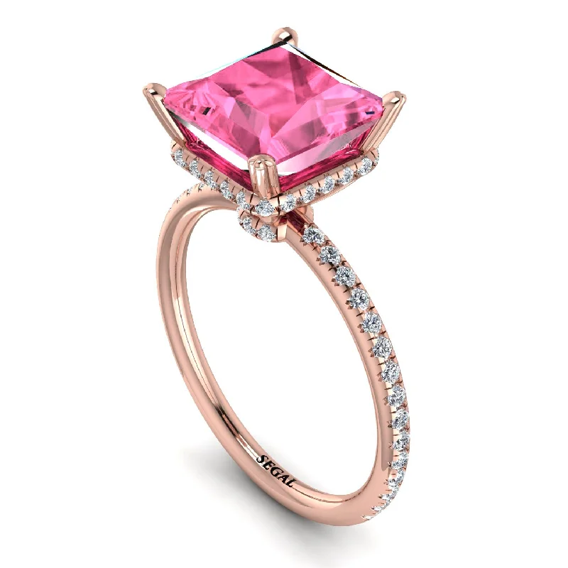 Men’s Statement Rings-Trendy Hidden Halo Pink Moissanite Princess Cut Engagement Ring - Daria No. 802