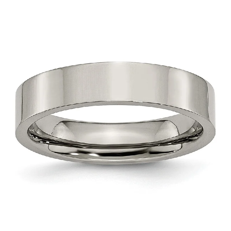 Fashionable Rings for Women-Titanium 5mm Polished Flat Comfort Fit Band