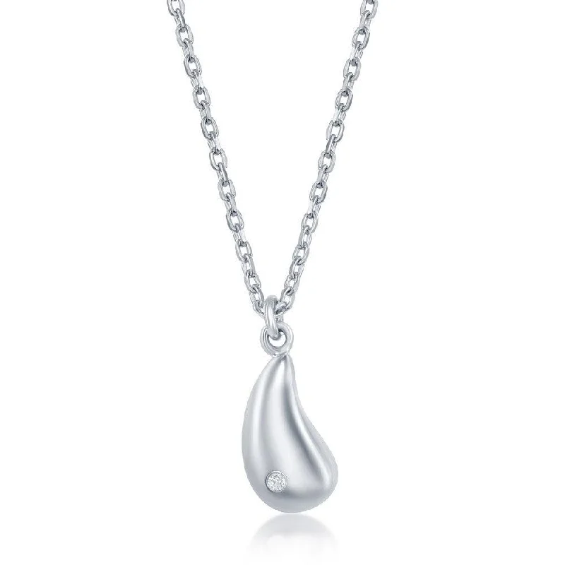 Sterling Silver 0.009cttw Teardrop Necklace