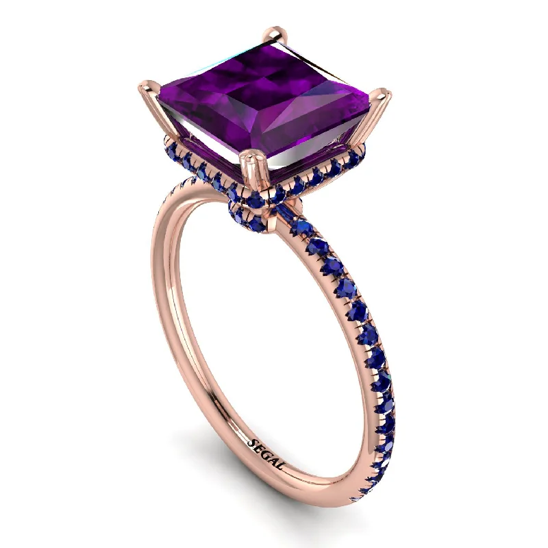 High-Quality Wedding Bands-Trendy Hidden Halo Amethyst Princess Cut Engagement Ring - Daria No. 314