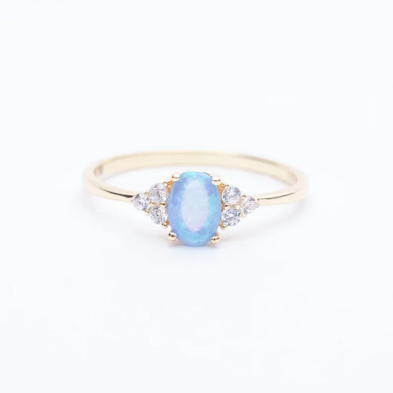 Designer Diamond Wedding Rings-Gold Vermeil CZ Blue Opal Ring