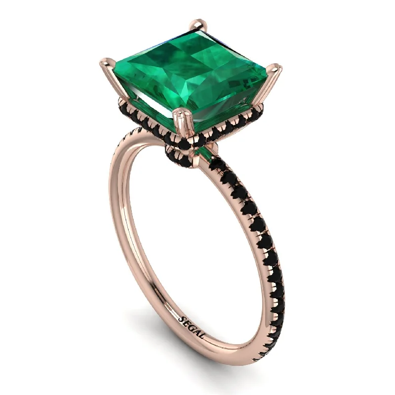 Statement Gemstone Rings-Trendy Hidden Halo Emerald Princess Cut Engagement Ring - Daria No. 35