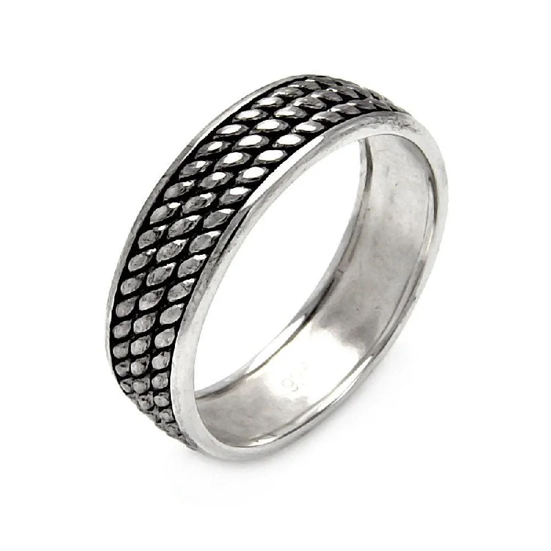 Designer Diamond Rings-Silver 925 Oxidized Rhodium Plated Eternity Rope Ring - STR00457