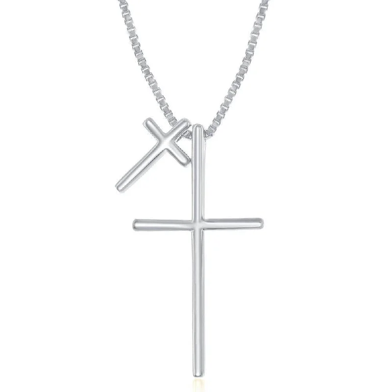 Sterling Silver Double Cross Design Necklace