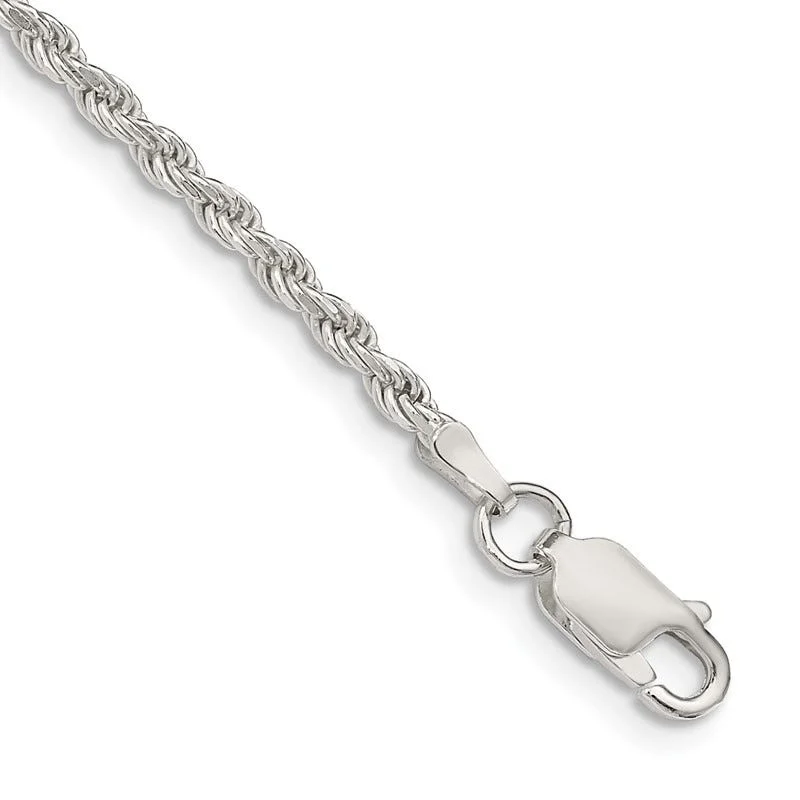 Stylish Leather Bracelets-Sterling Silver 2.25mm Diamond-cut Rope Chain Bracelet