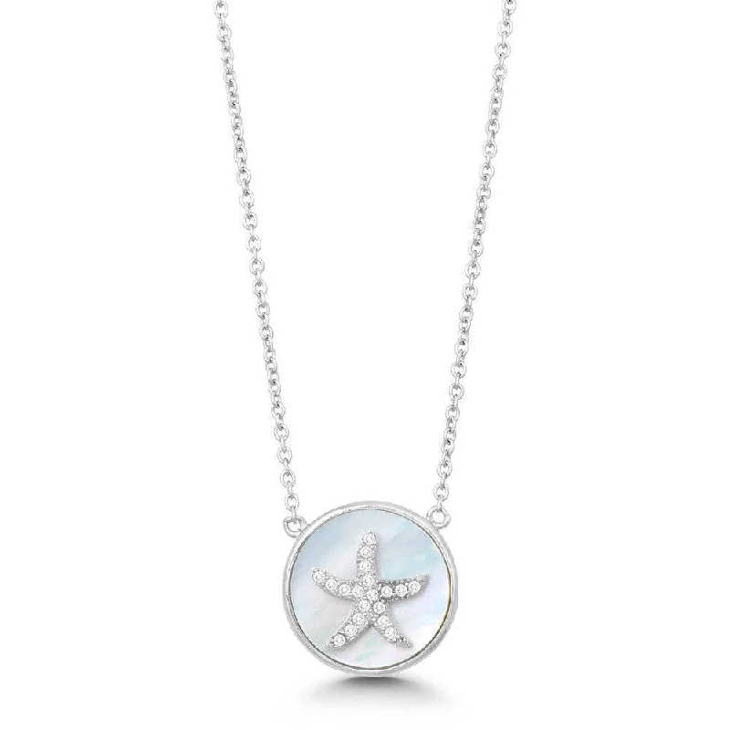 Sterling Silver Round MOP CZ Starfish Necklace