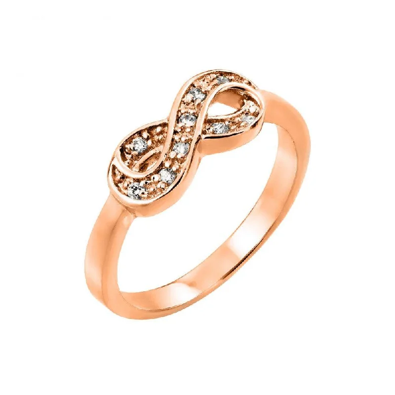 Modern Engagement Rings-Silver 925 Rose Gold Plated Clear CZ Mini Infinity Ring - BGR00769RGP