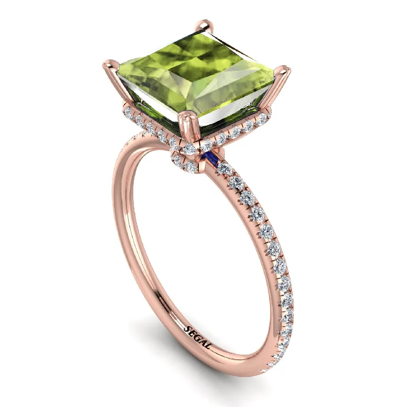 Engagement Ring with Sapphire-Trendy Hidden Halo Peridot Princess Cut Engagement Ring - Daria No. 702