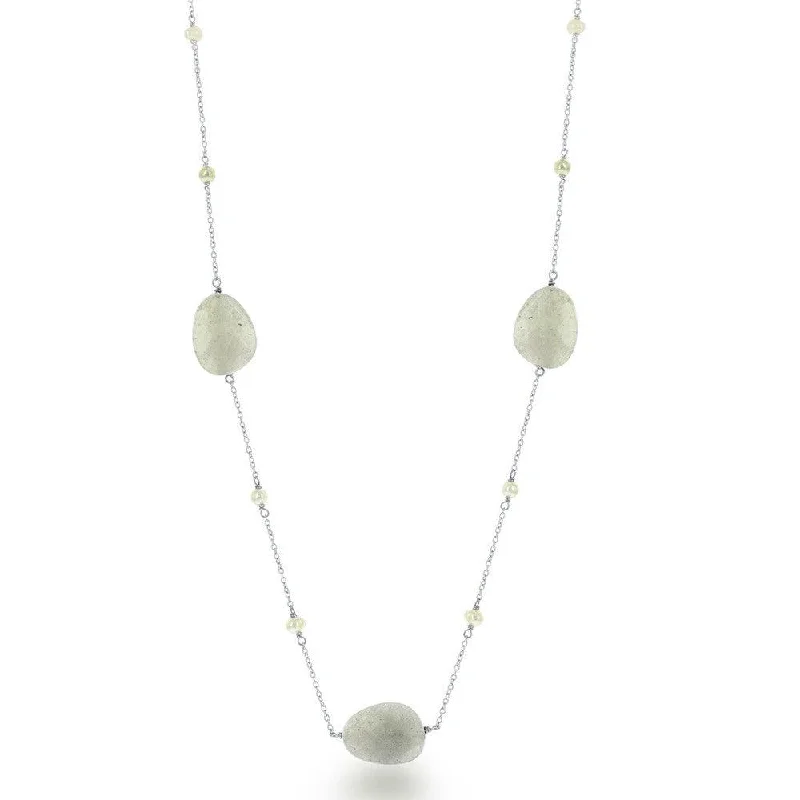 Sterling Silver Green Labradorite with Tiny Round FWP Necklace