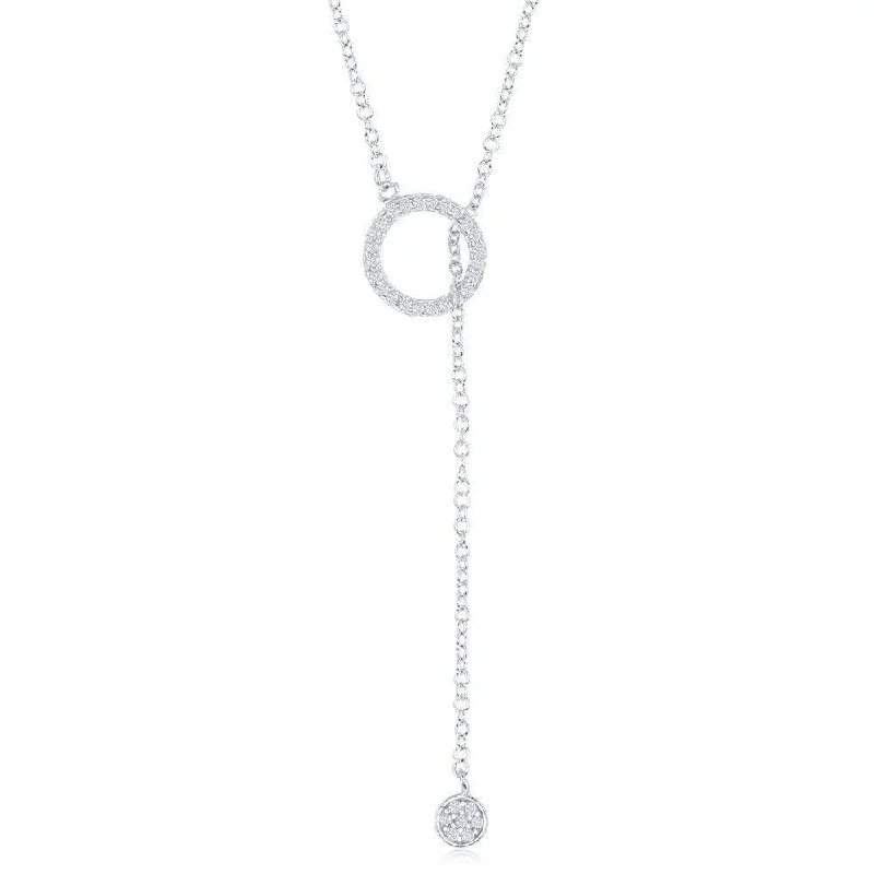 Sterling Silver Small Open CZ Ring and Small Disc Necklace