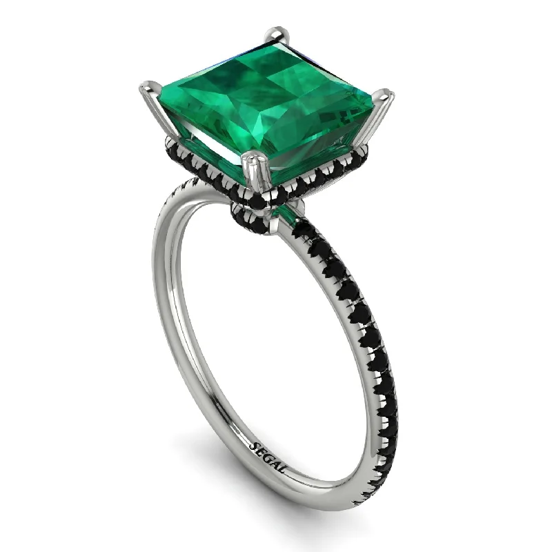 Women’s Engagement Rings-Trendy Hidden Halo Emerald Princess Cut Engagement Ring - Daria No. 36