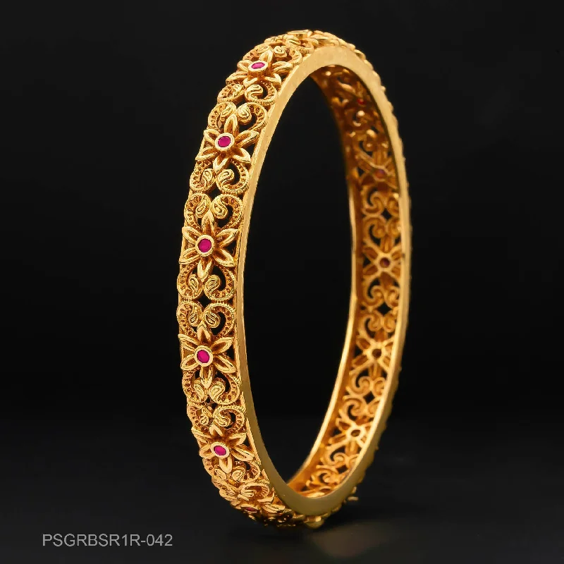 Handmade Gold Bangles-STONE GHERU SRESHTA BANGLE PSGRBSR1R-042