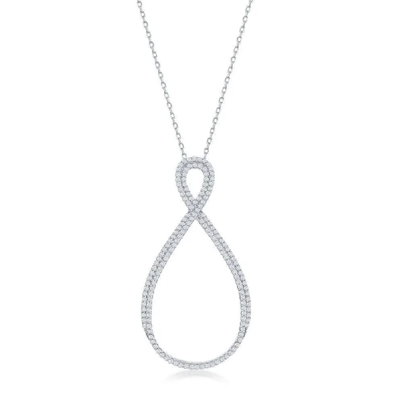 Sterling Silver Large Open Pear Shaped Infinity Design Necklace