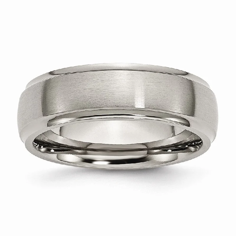 High-End Diamond Rings-Titanium Ridged Edge 7mm Dual Finish Comfort Fit Band