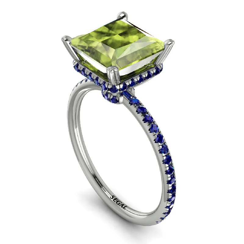 Engagement Rings with Colored Stones-Trendy Hidden Halo Peridot Princess Cut Engagement Ring - Daria No. 715