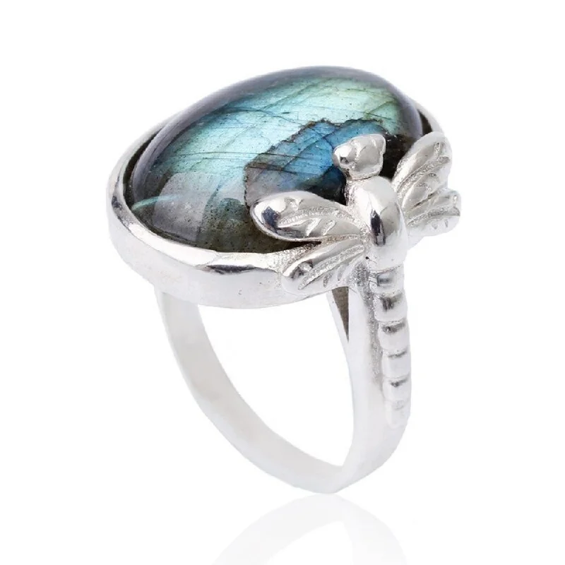 Simple Silver Rings-Sterling Silver Labradorite Crystal Ring