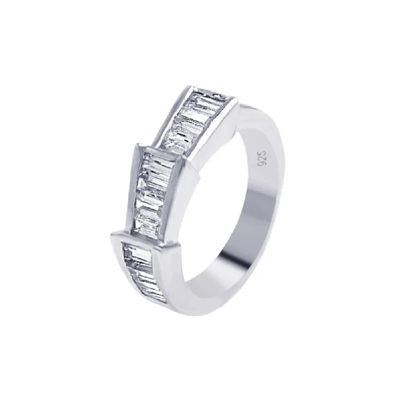 Elegant Wedding Ring Sets-Silver 925 Rhodium Plated Clear Baguette CZ Ring - AAR0025