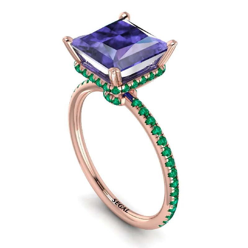 High-End Wedding Bands-Trendy Hidden Halo Tanzanite Princess Cut Engagement Ring - Daria No. 205