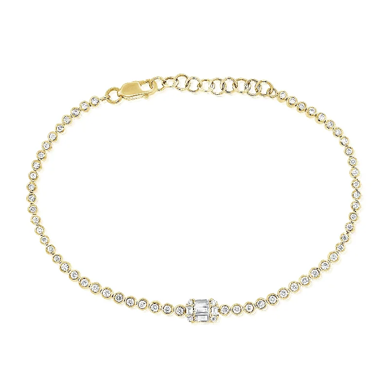 Custom Engraved Bracelets-Elegant 14K Gold Diamond and Baguette Tennis Bracelet