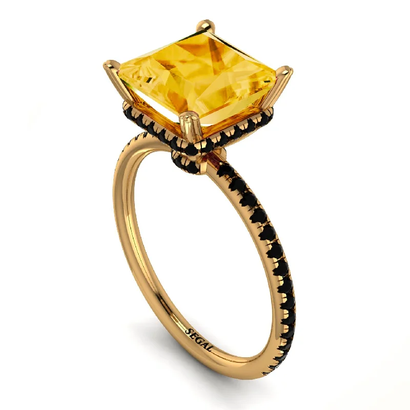 Bridal Engagement Ring Sets-Trendy Hidden Halo Citrine Princess Cut Engagement Ring - Daria No. 607