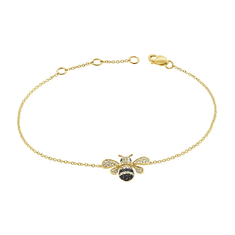 Fashionable Silver Bracelets-14K Gold Diamond Bee Bracelet