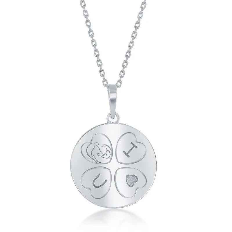 Sterling Silver I <3 U Mother and Daughter Double Disc Necklace