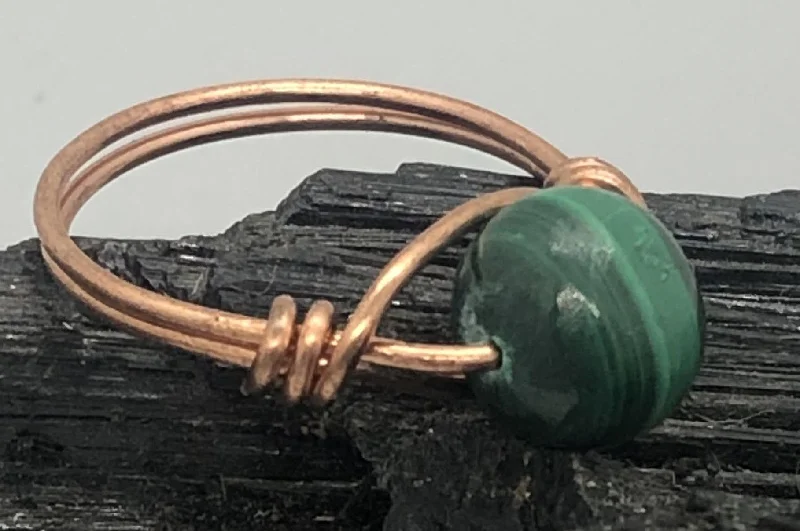 High-Quality Silver Rings-Malachite Copper Bead Ring