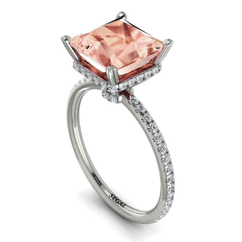 Bridal Diamond Rings-Trendy Hidden Halo Morganite Princess Cut Engagement Ring - Daria No. 903