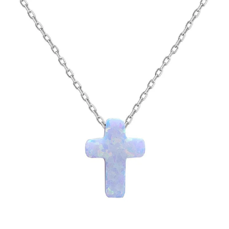 Sterling Silver Small White Opal Cross Necklace