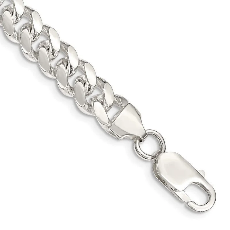 Luxury Gemstone Bracelets-Sterling Silver 7.8mm Polished Domed Curb Chain Bracelet