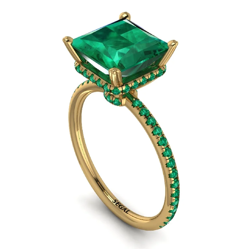 Luxury Bridal Rings-Trendy Hidden Halo Emerald Princess Cut Engagement Ring - Daria No. 19