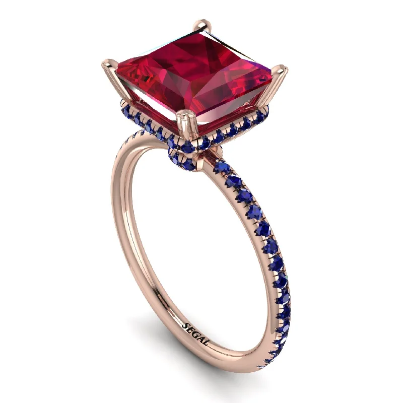 Luxury Diamond Wedding Rings-Trendy Hidden Halo Ruby Princess Cut Engagement Ring - Daria No. 71