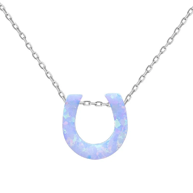 Sterling Silver Small White Opal Horseshoe Necklace