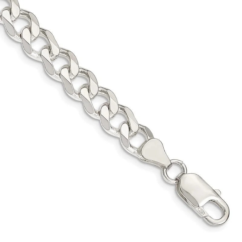 Custom Gold Link Bracelets-Sterling Silver 7.5mm Curb Chain Bracelet