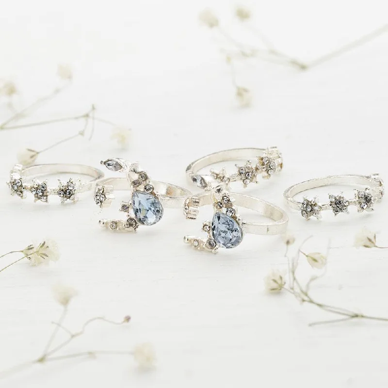 Classic Silver Engagement Rings-Lunar & Stars Bliss Ring Set