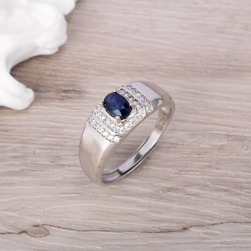 Sparkling Wedding Ring Sets-Natural Blue Sapphire Crystal Ring